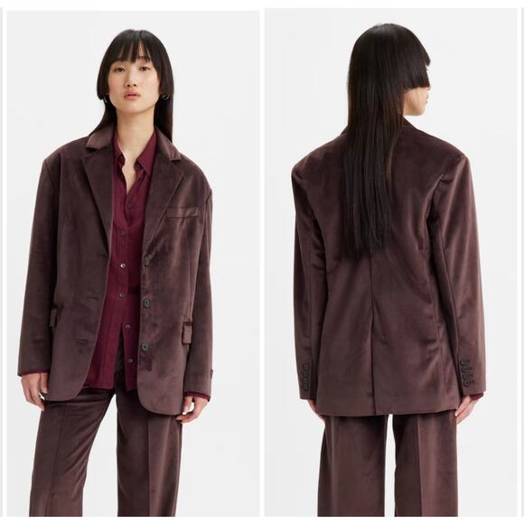 Levis Drama Club Velvet Blazer Jacket Sz S Dark Plum Oversized Tailored Fit